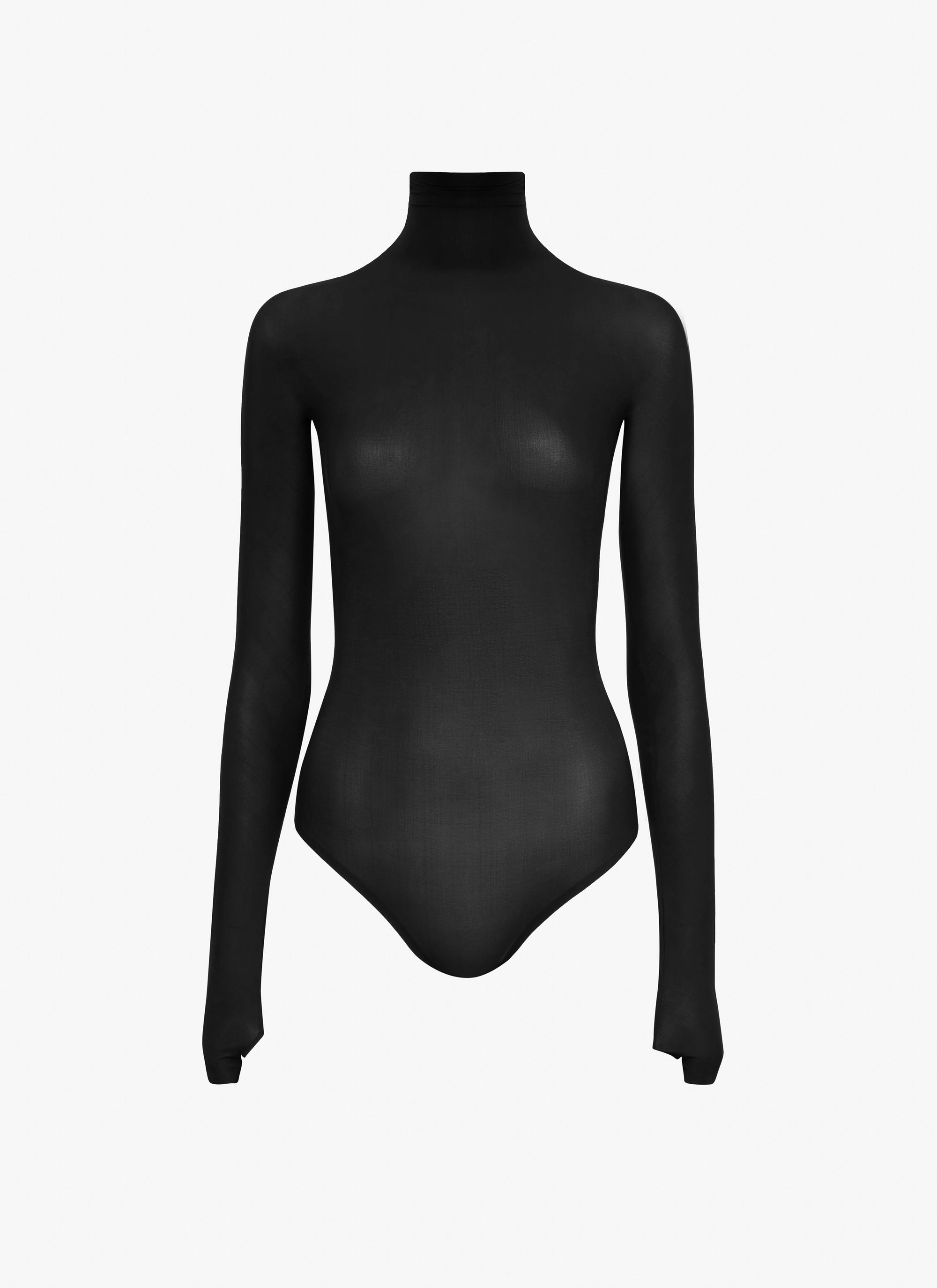 Long-sleeved sheer bodysuit in wool - Black Alaïa