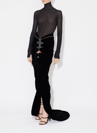 Long-sleeved sheer bodysuit in wool - Black Alaïa