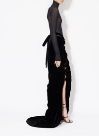 Long-sleeved sheer bodysuit in wool - Black Alaïa