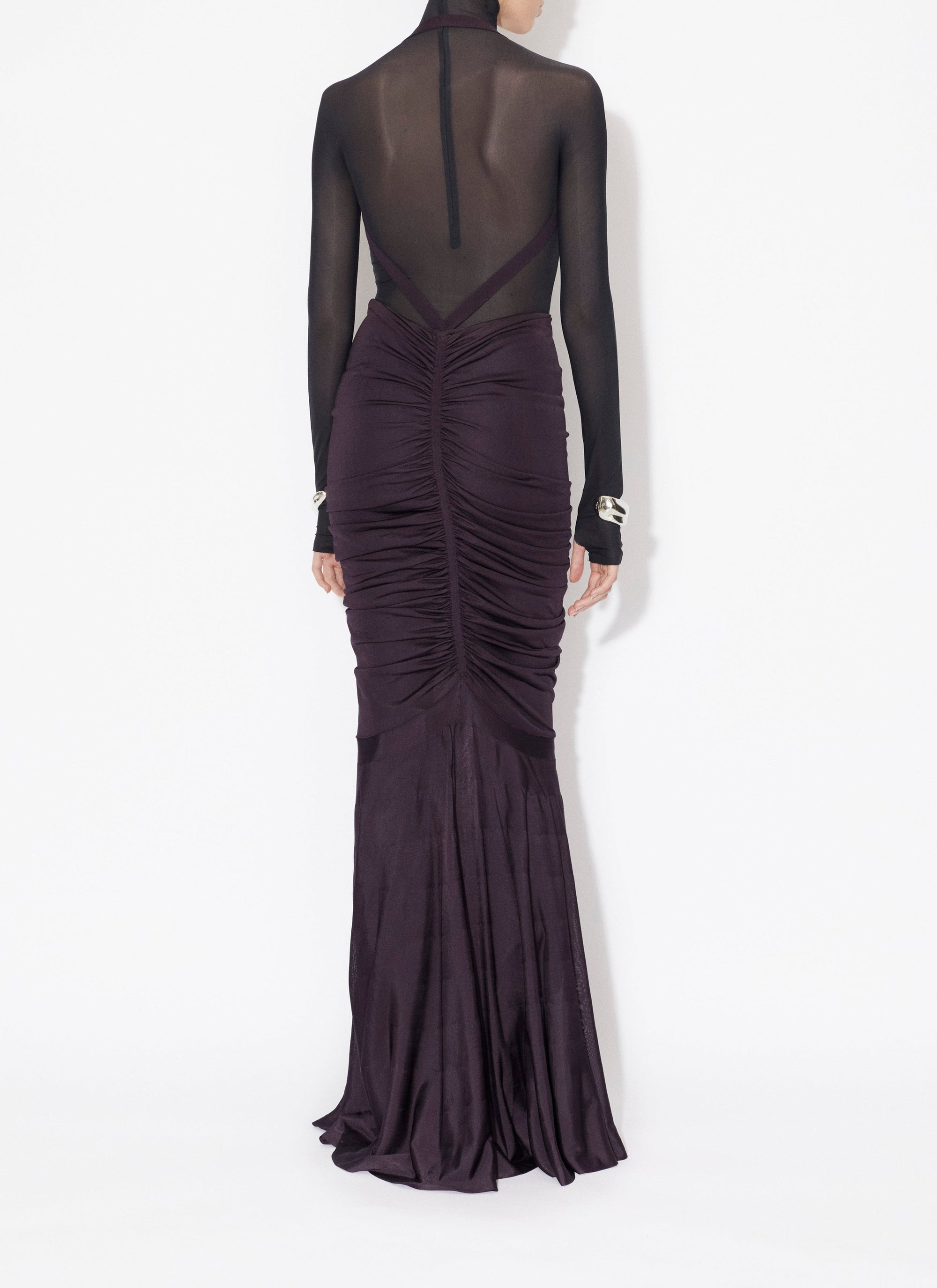 Long-sleeved sheer bodysuit in wool - Dark green