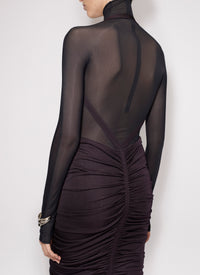 Long-sleeved sheer bodysuit in wool - Black Alaïa