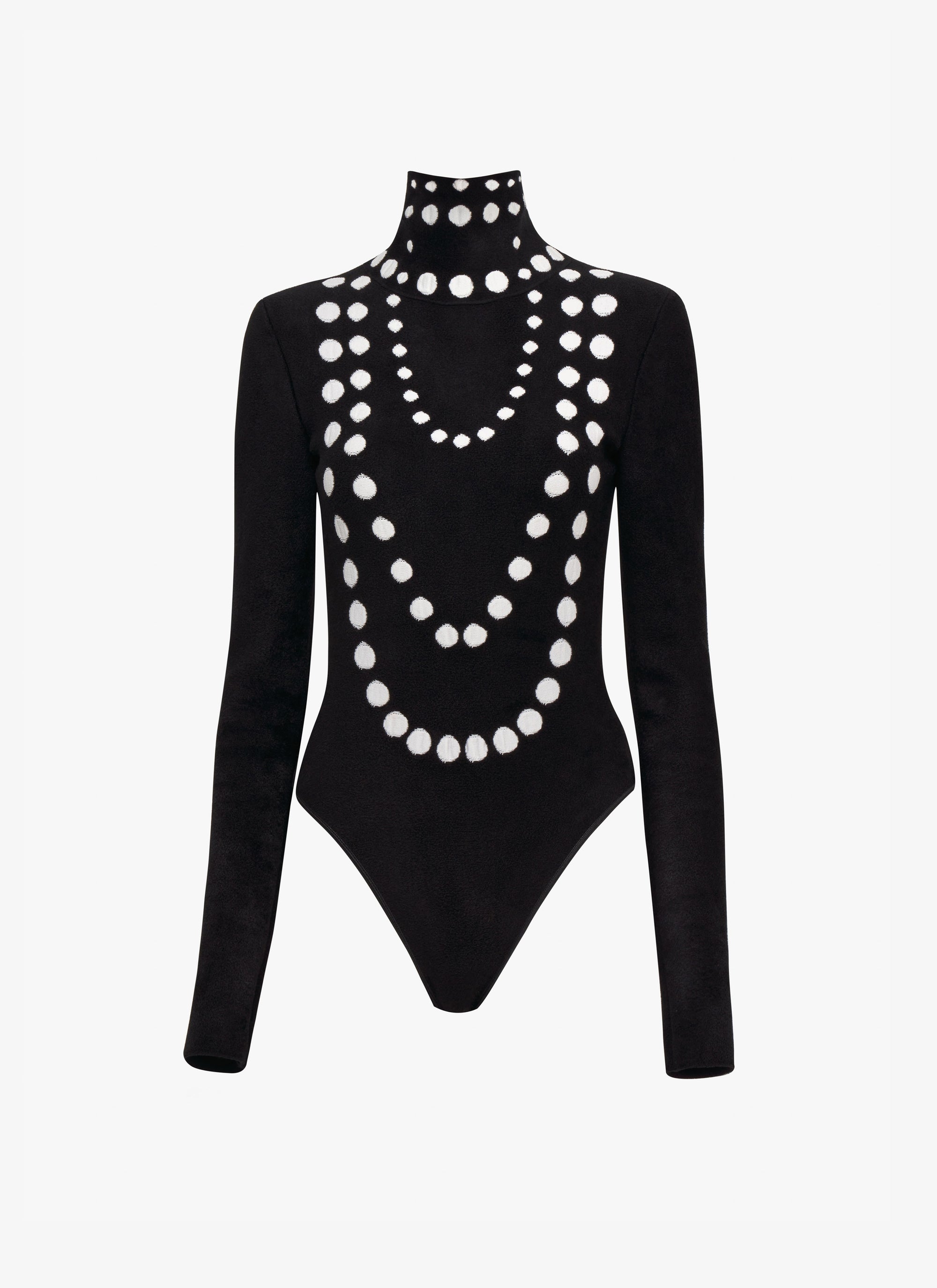 Long Sleeve Beaded Bodysuit - Black & White