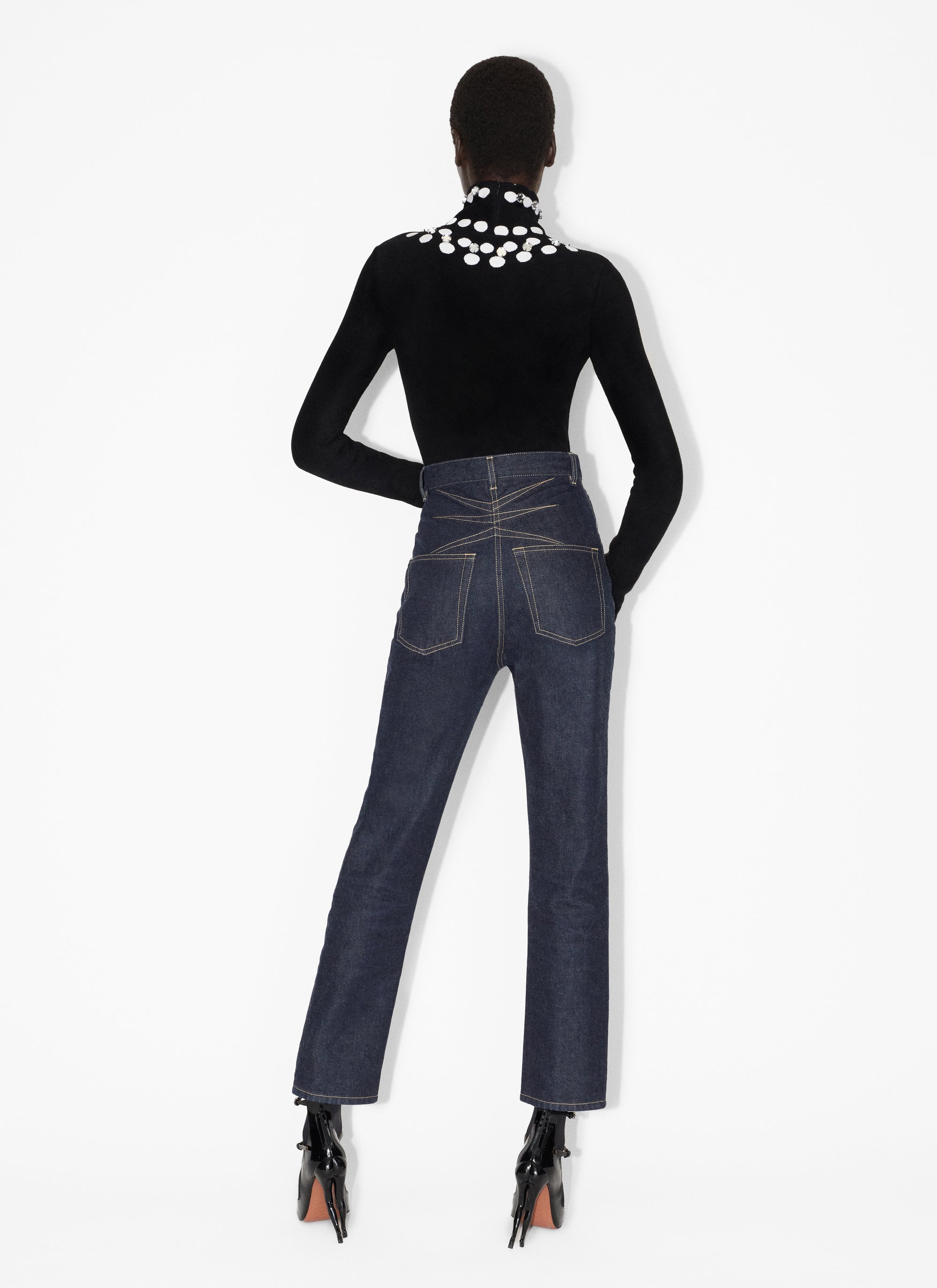Long Sleeve Beaded Bodysuit - Black & White
