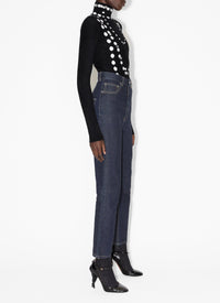 Long Sleeve Beaded Bodysuit - Black & White