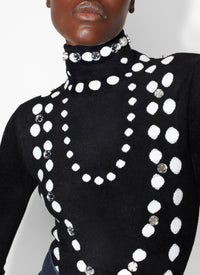 Long Sleeve Beaded Bodysuit - Black & White