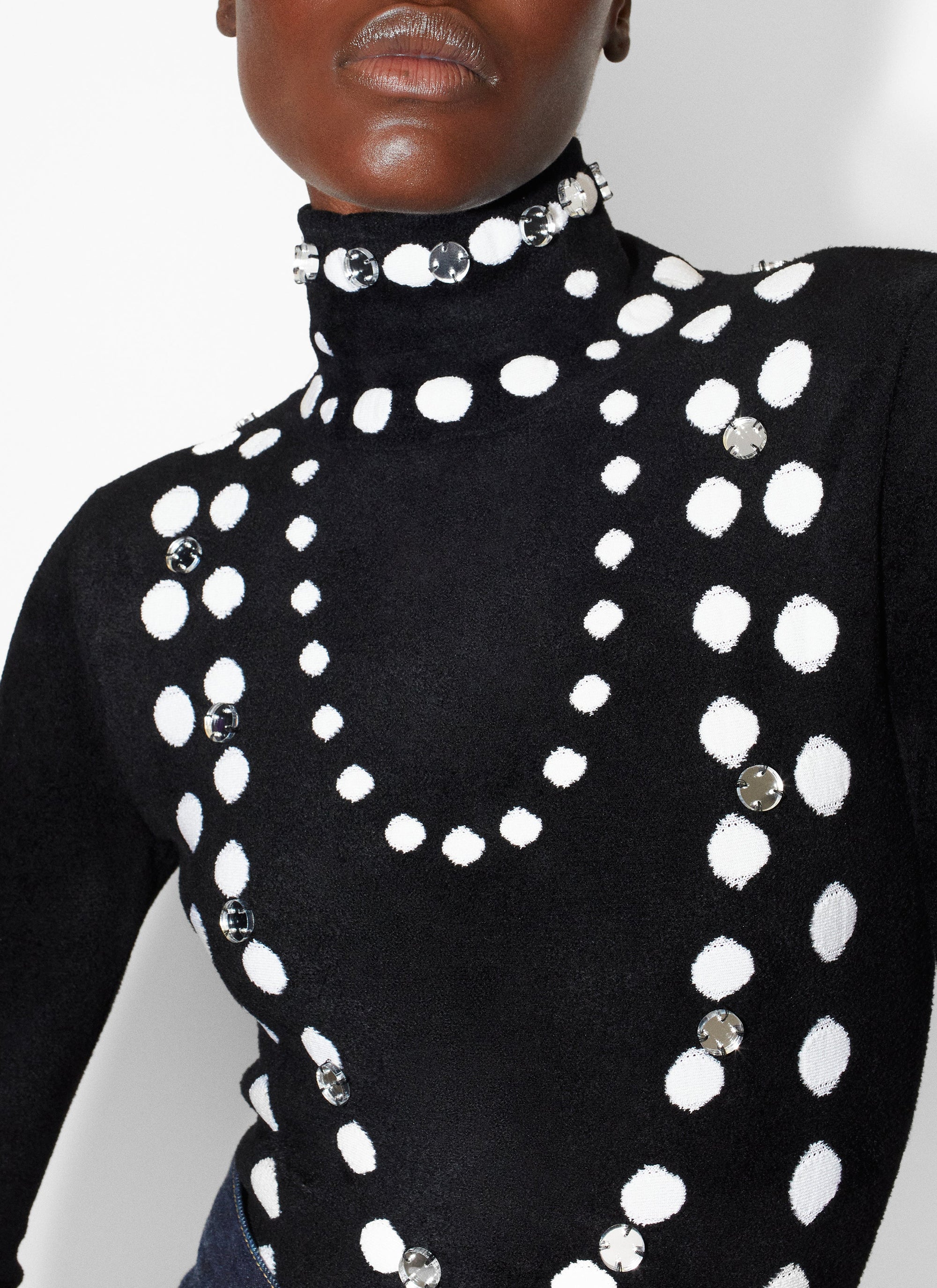Long Sleeve Beaded Bodysuit - Black & White