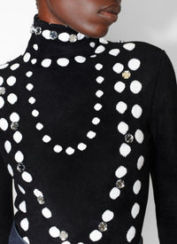 Long Sleeve Beaded Bodysuit - Black & White