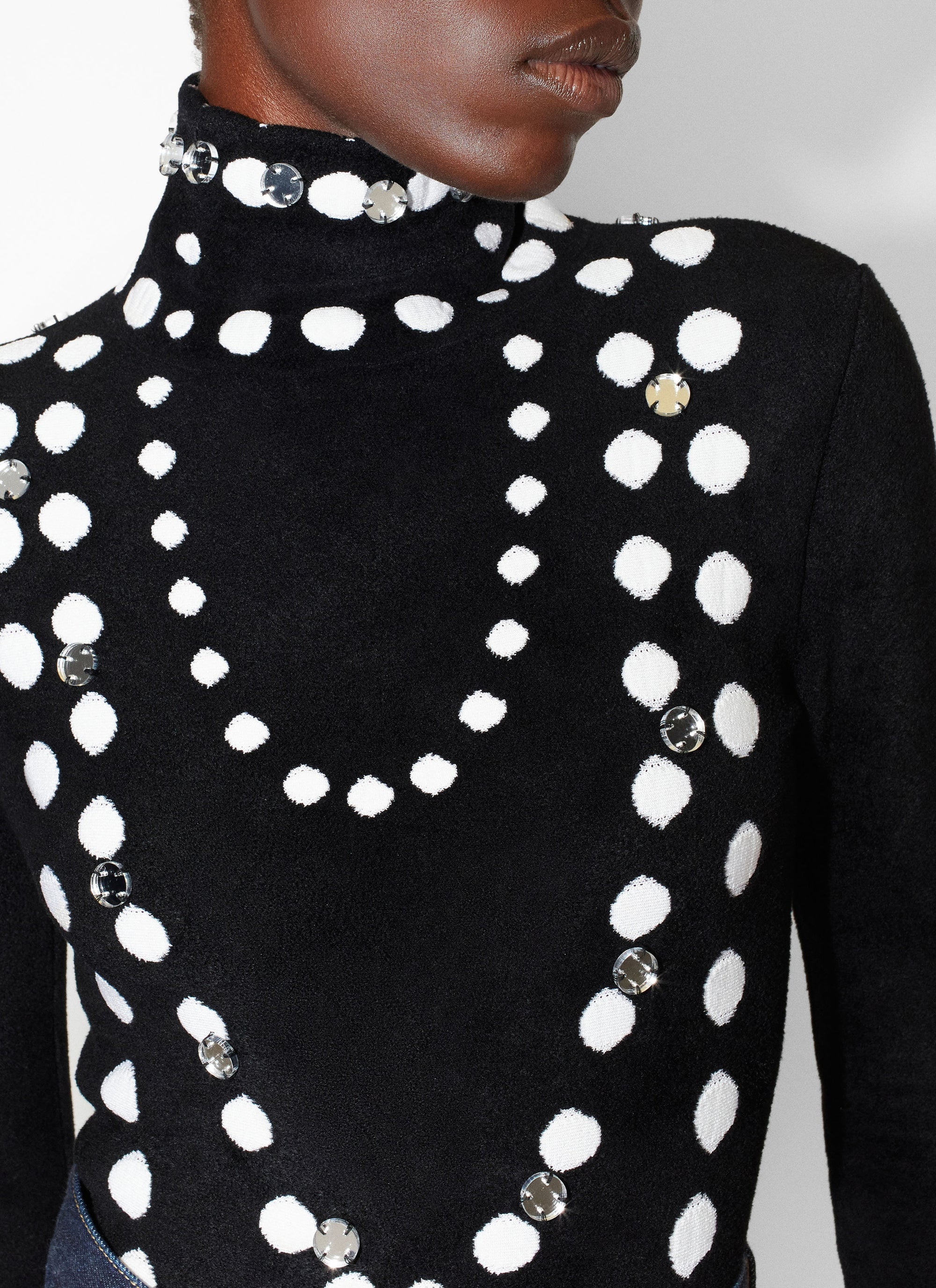 Long Sleeve Beaded Bodysuit - Black & White