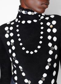 Long Sleeve Beaded Bodysuit - Black & White
