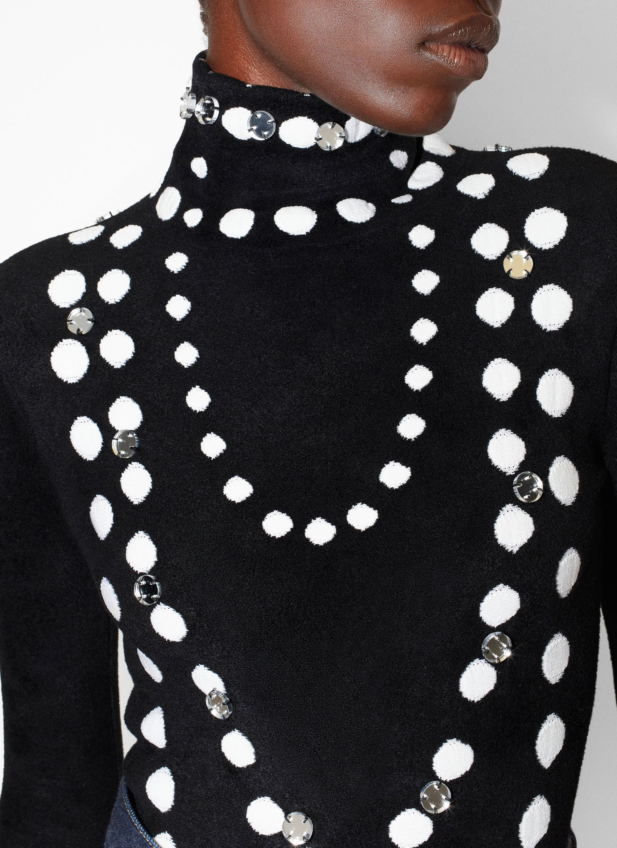 Long Sleeve Beaded Bodysuit - Black & White