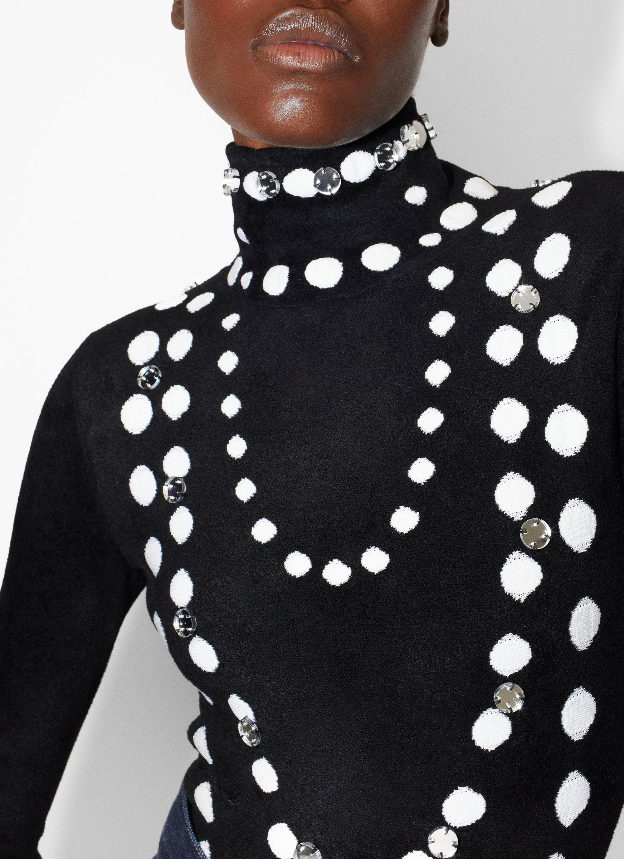 Long Sleeve Beaded Bodysuit - Black & White