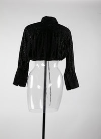 Chemise courte perforée à manches longues - Noir