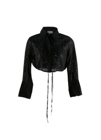 Chemise courte perforée à manches longues - Noir
