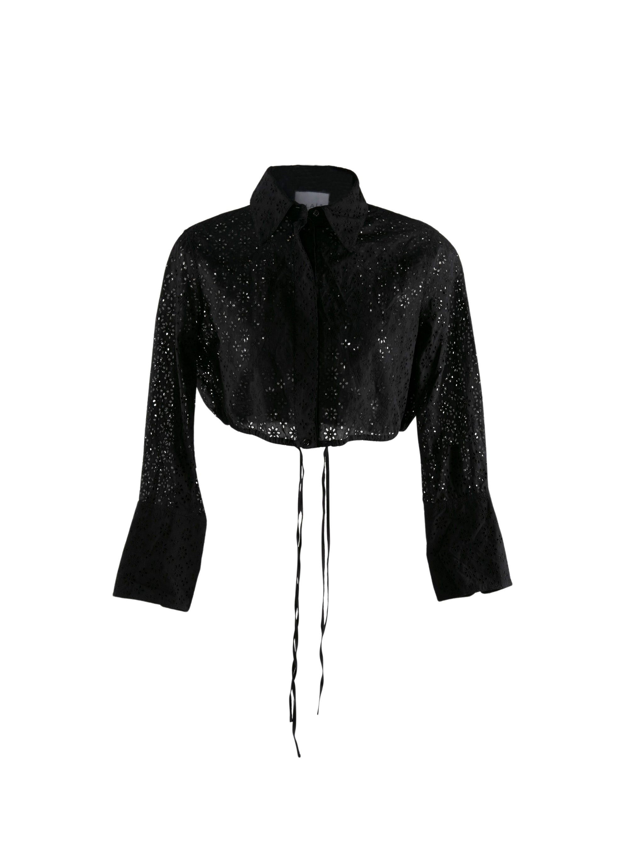 Chemise courte perforée à manches longues - Noir