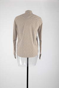 Long-sleeved shirt with thin vertical stripes - Ochre & White