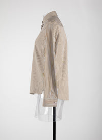 Long-sleeved shirt with thin vertical stripes - Ochre & White