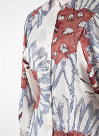 Chemise à manches longues imprimé fleuri en soie - Blanc & Gris Bleu