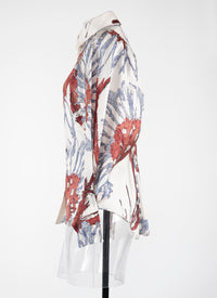 Chemise à manches longues imprimé fleuri en soie - Blanc & Gris Bleu