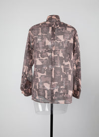 Oversized sheer shirt with geometric pattern - Chair & Beige