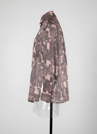 Oversized sheer shirt with geometric pattern - Chair & Beige
