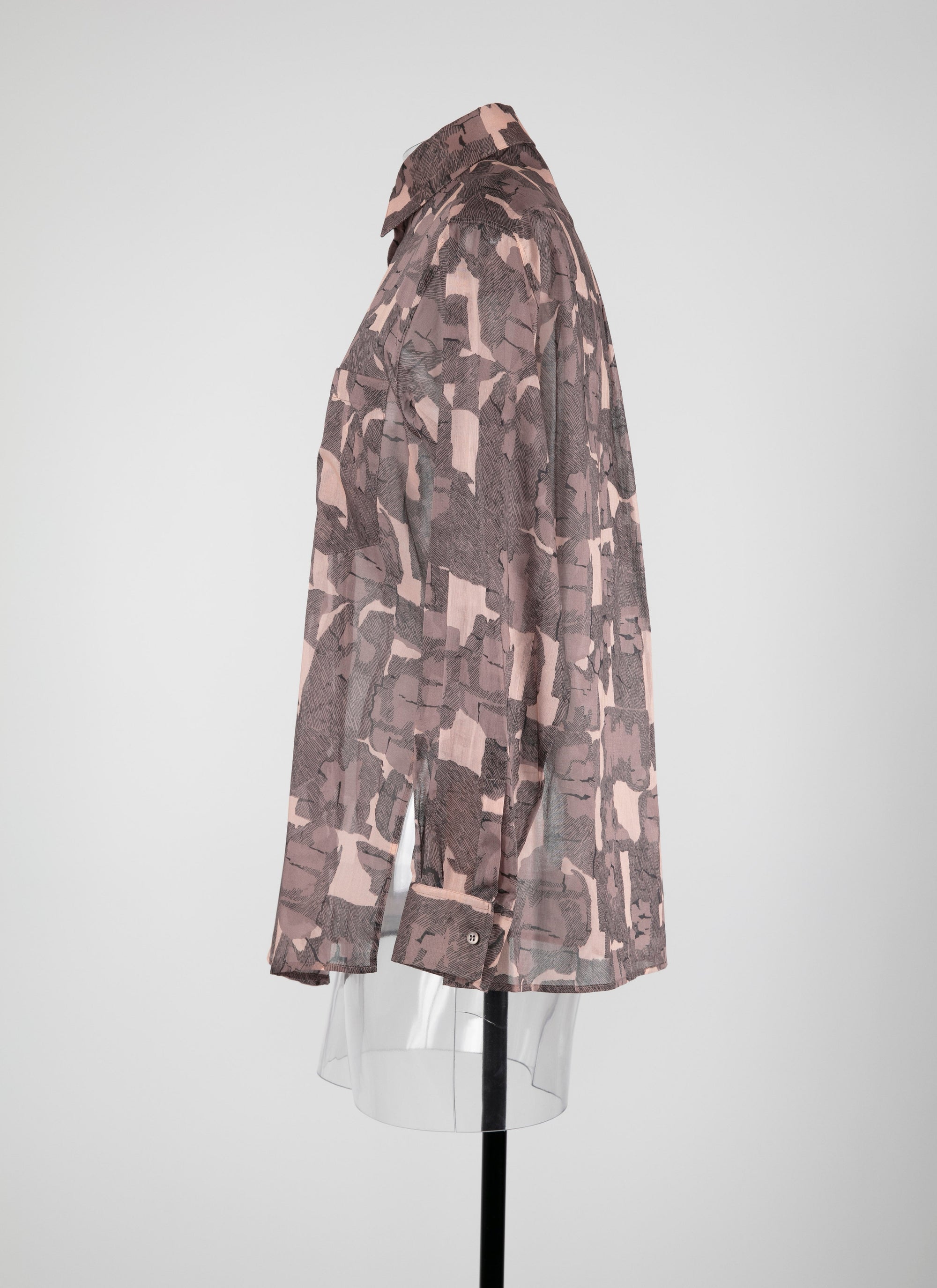 Oversized sheer shirt with geometric pattern - Chair & Beige