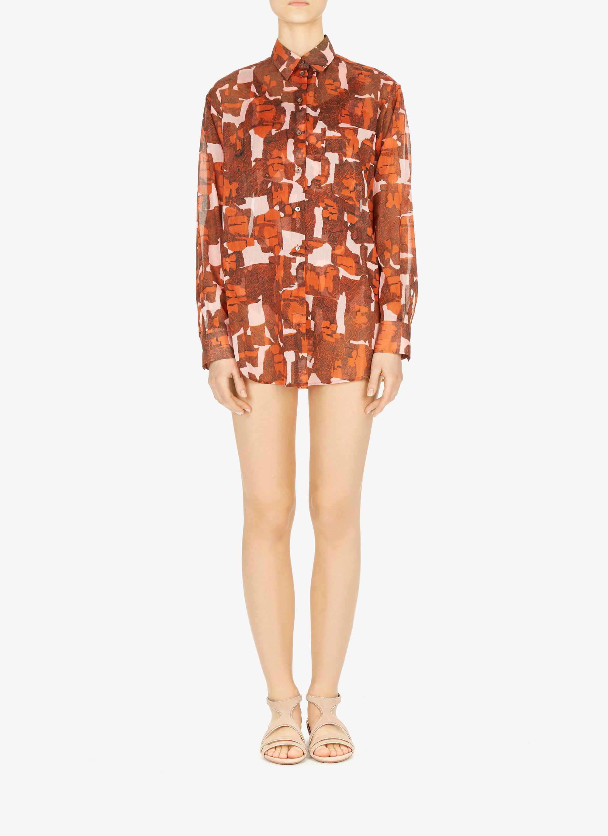 Chemise oversize transparente à motifs géométriques - Rose & Rouge