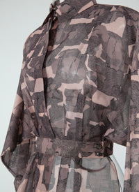 Chemise ceinturée transparente à motifs géométriques - Nude & Beige