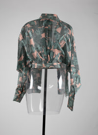 Chemise ceinturée transparente à motifs géométriques - Chair & Vert