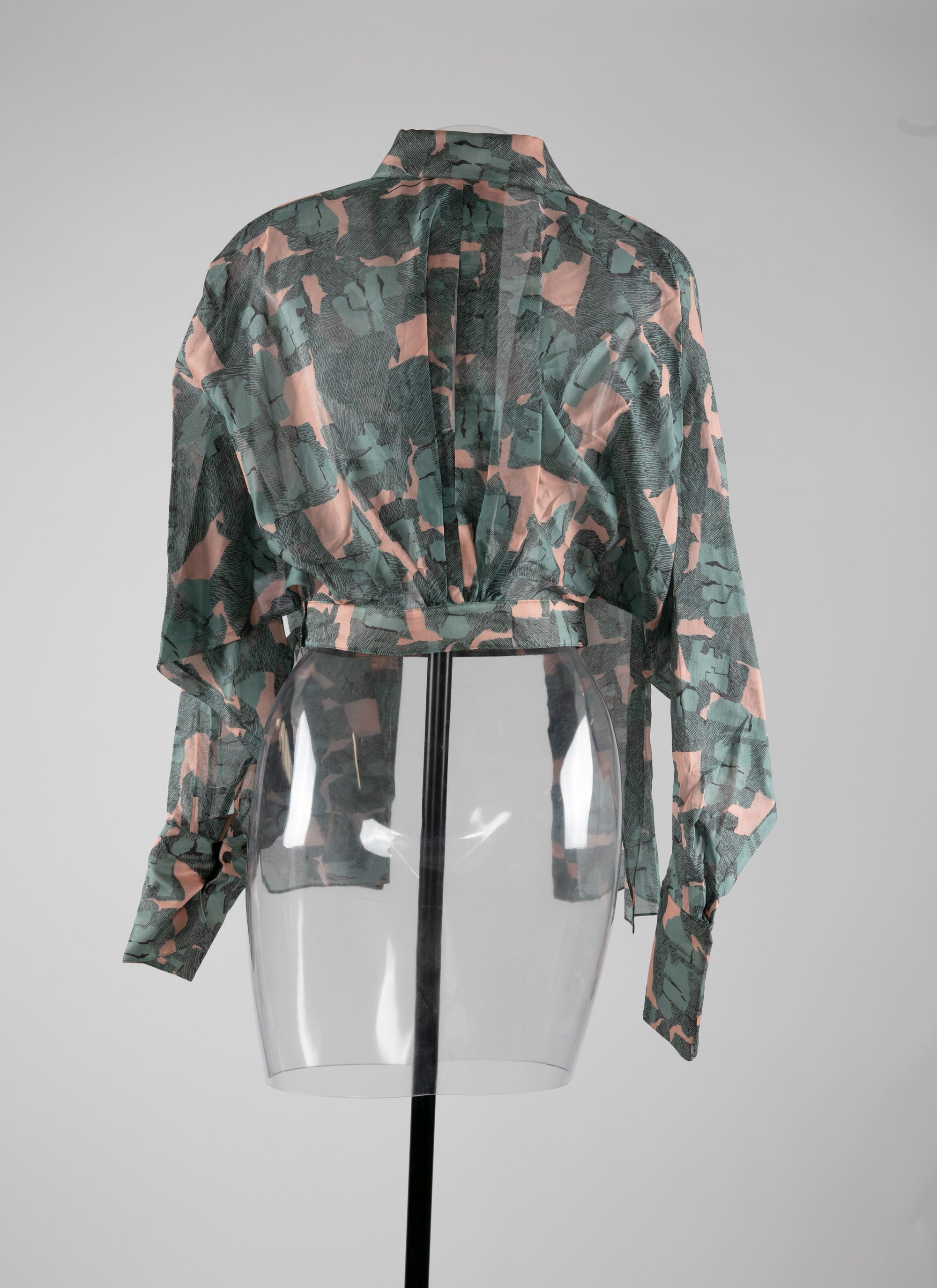 Chemise ceinturée transparente à motifs géométriques - Chair & Vert
