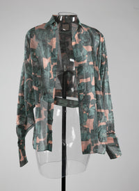 Chemise ceinturée transparente à motifs géométriques - Chair & Vert