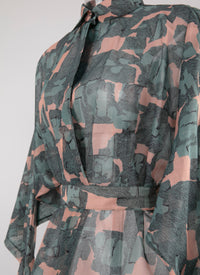 Chemise ceinturée transparente à motifs géométriques - Chair & Vert