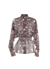 Chemise ceinturée transparente à motifs géométriques - Nude & Beige