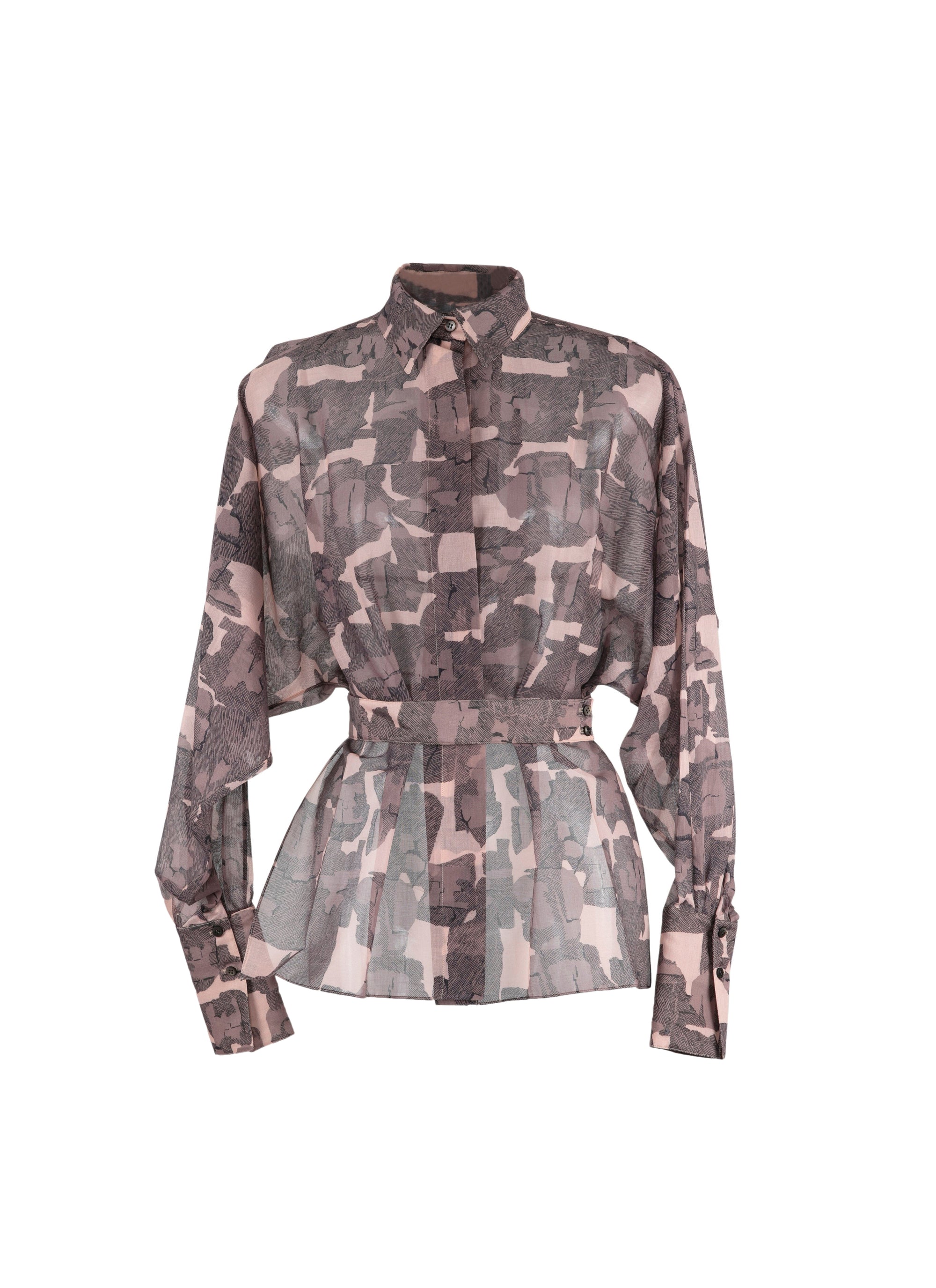 Chemise ceinturée transparente à motifs géométriques - Nude & Beige