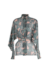 Chemise ceinturée transparente à motifs géométriques - Chair & Vert