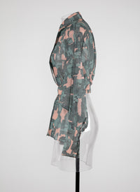 Chemise ceinturée transparente à motifs géométriques - Chair & Vert