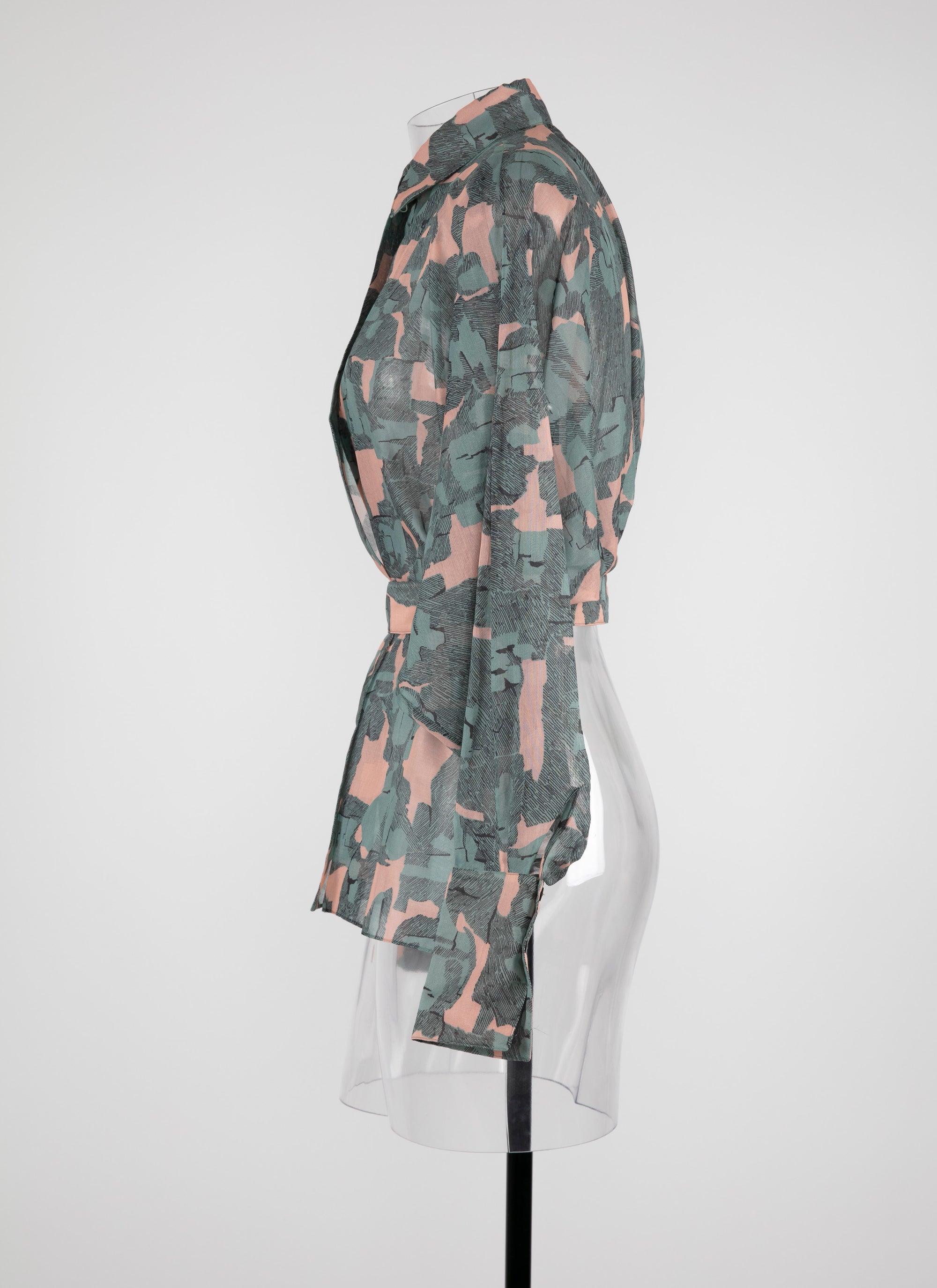 Chemise ceinturée transparente à motifs géométriques - Chair & Vert