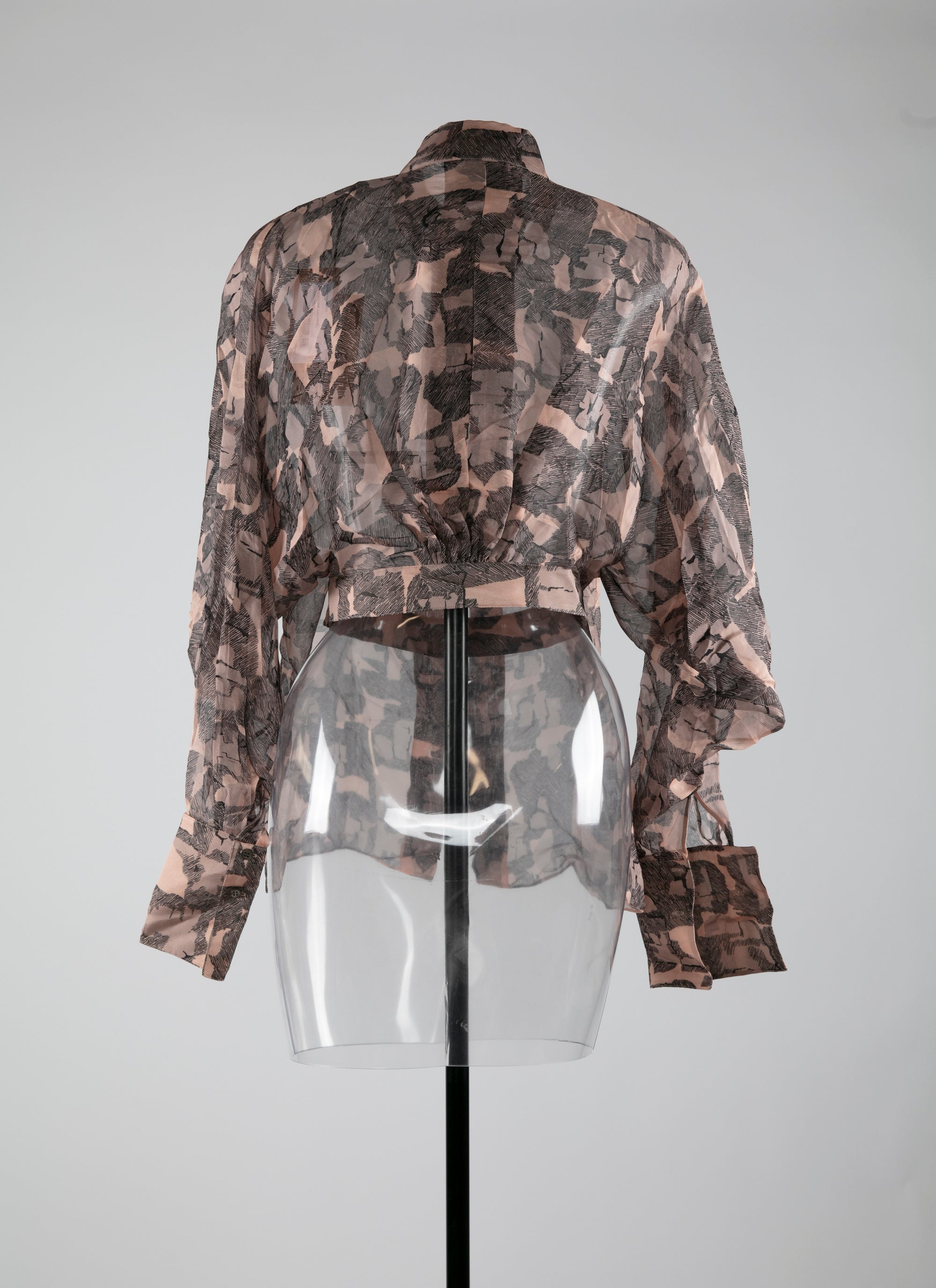 Chemise ceinturée transparente à motifs géométriques - Chair & Beige