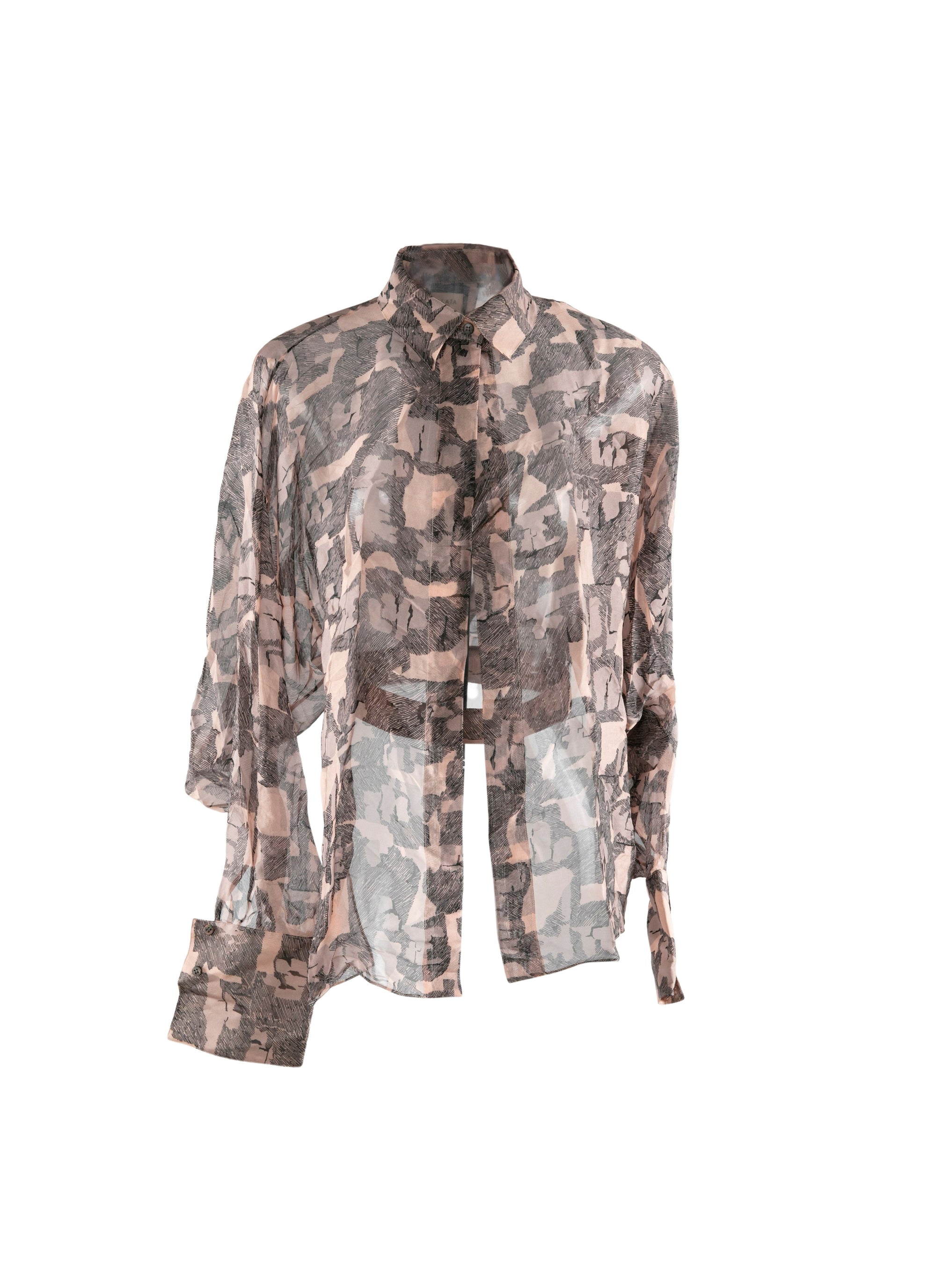 Chemise ceinturée transparente à motifs géométriques - Chair & Beige