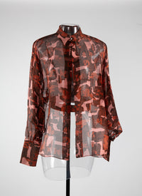 Belted sheer geometric shirt - Pink & Red