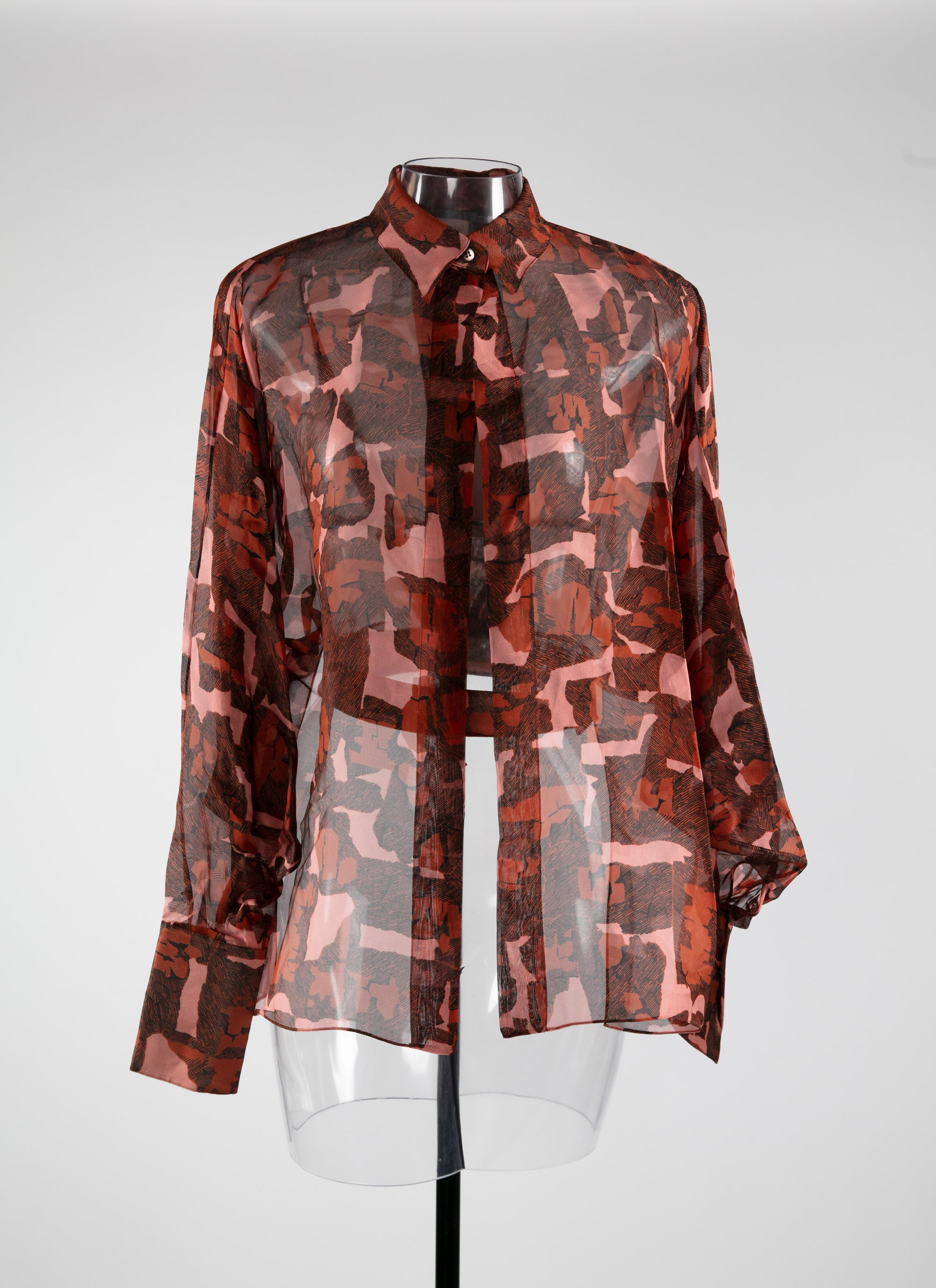 Belted sheer geometric shirt - Pink & Red