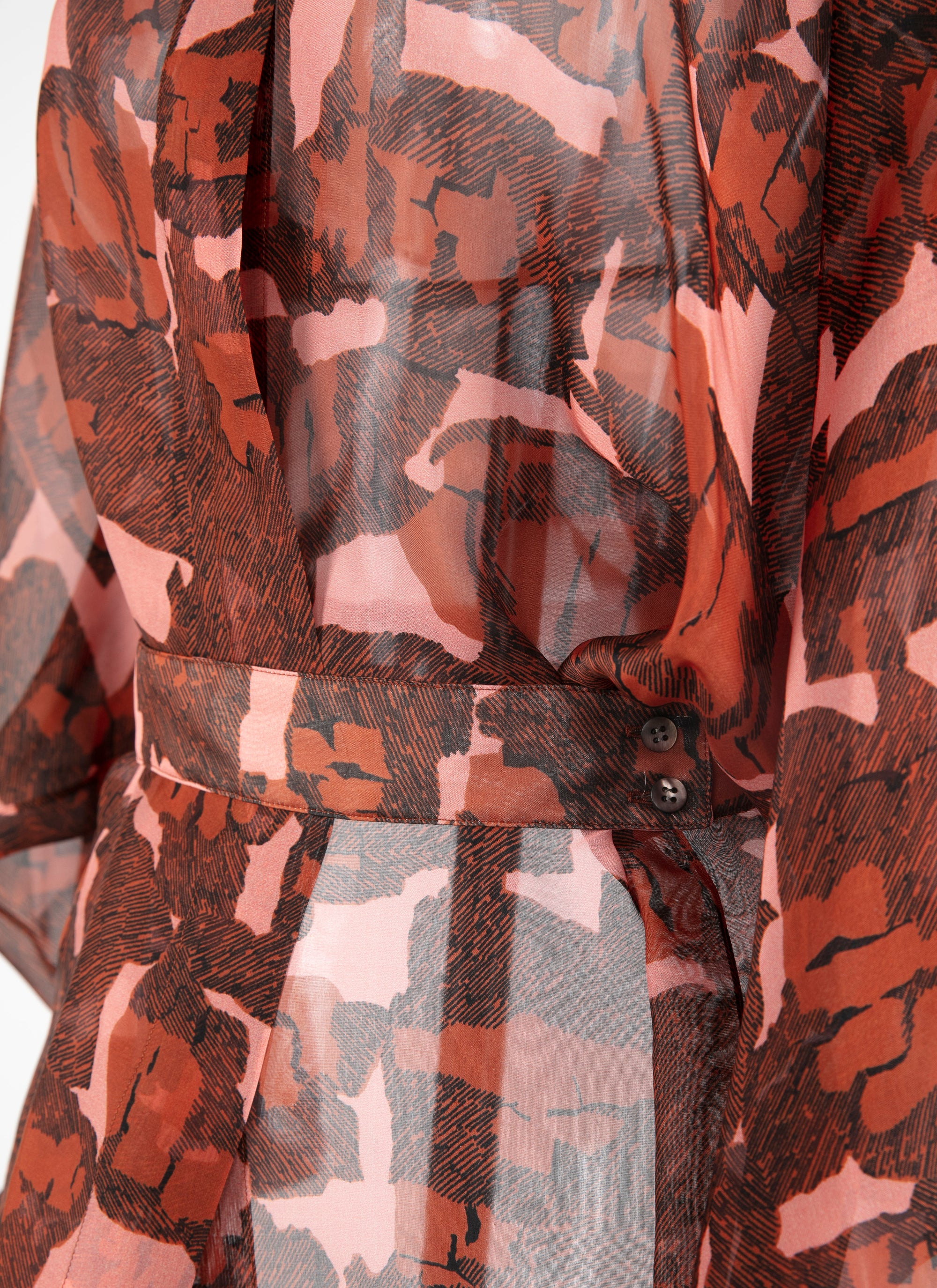 Belted sheer geometric shirt - Pink & Red