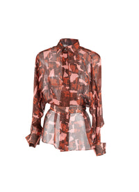 Belted sheer geometric shirt - Pink & Red