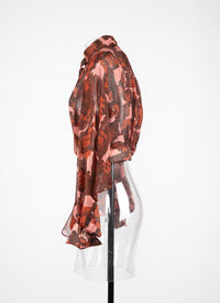 Belted sheer geometric shirt - Pink & Red