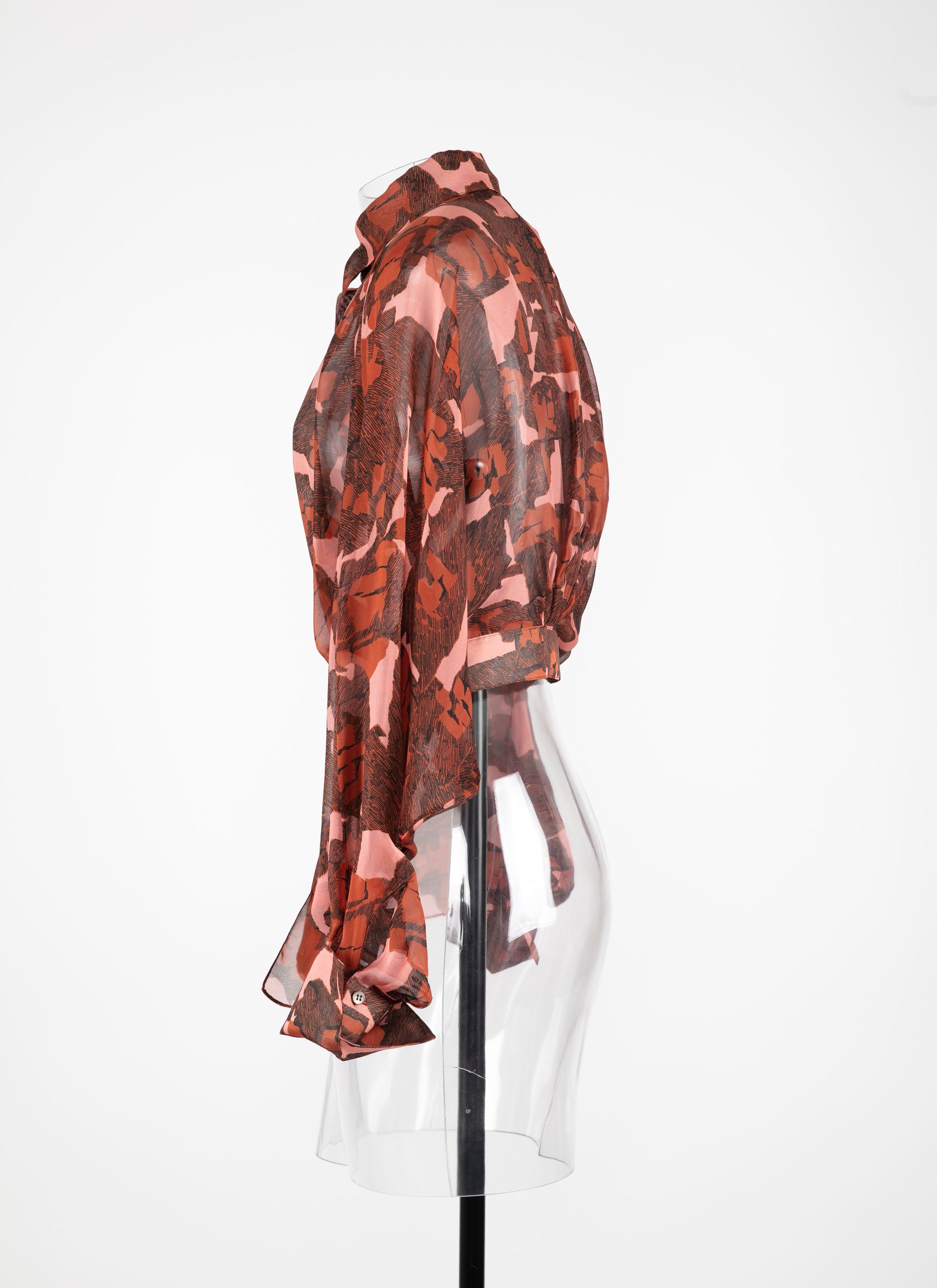 Belted sheer geometric shirt - Pink & Red