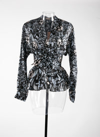 Chemise noeud en soie - Noir & Bleu