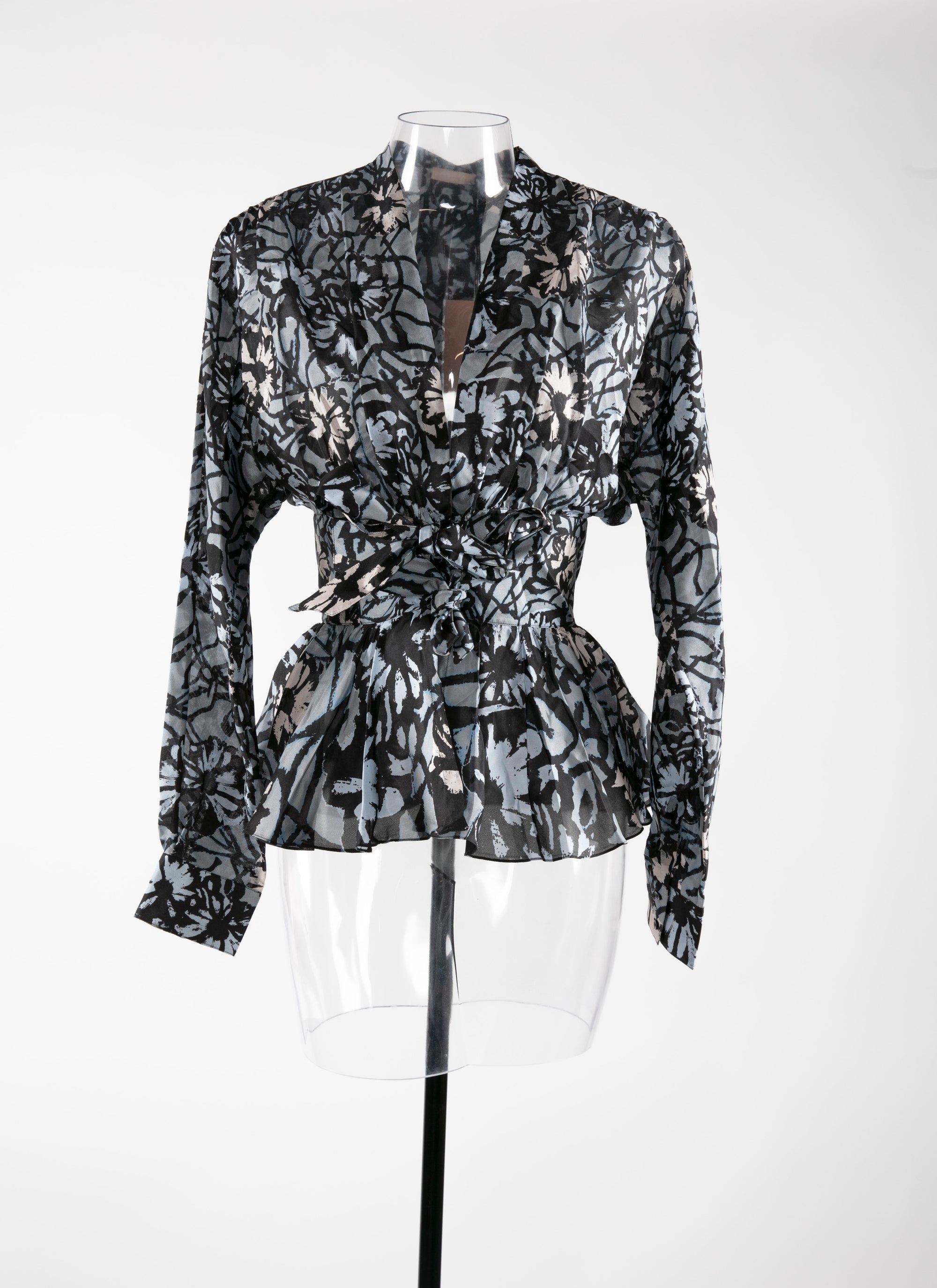 Chemise noeud en soie - Noir & Bleu