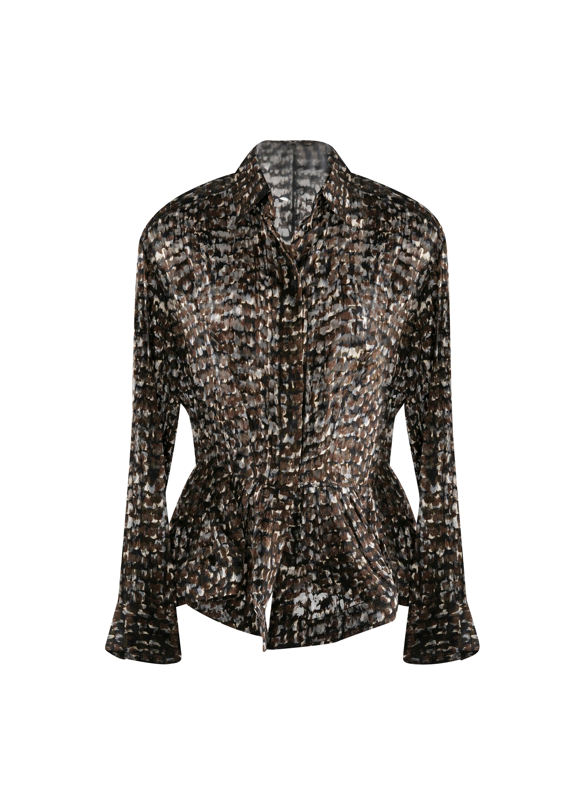 Silk Mix Long Sleeve Shirt - Khaki & Black