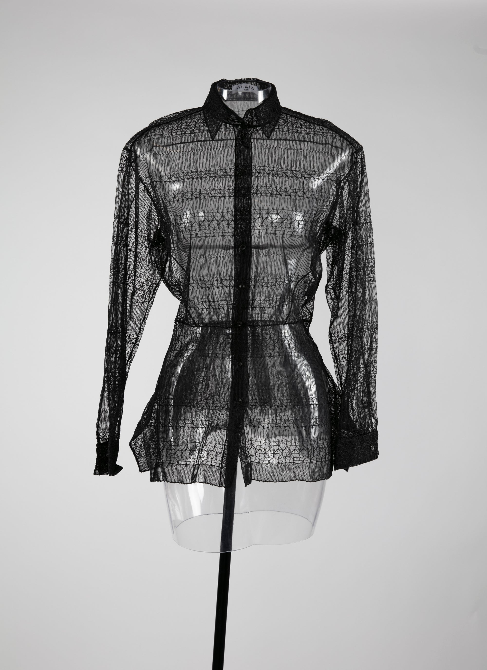 Sheer basque shirt with small pattern - Black intense