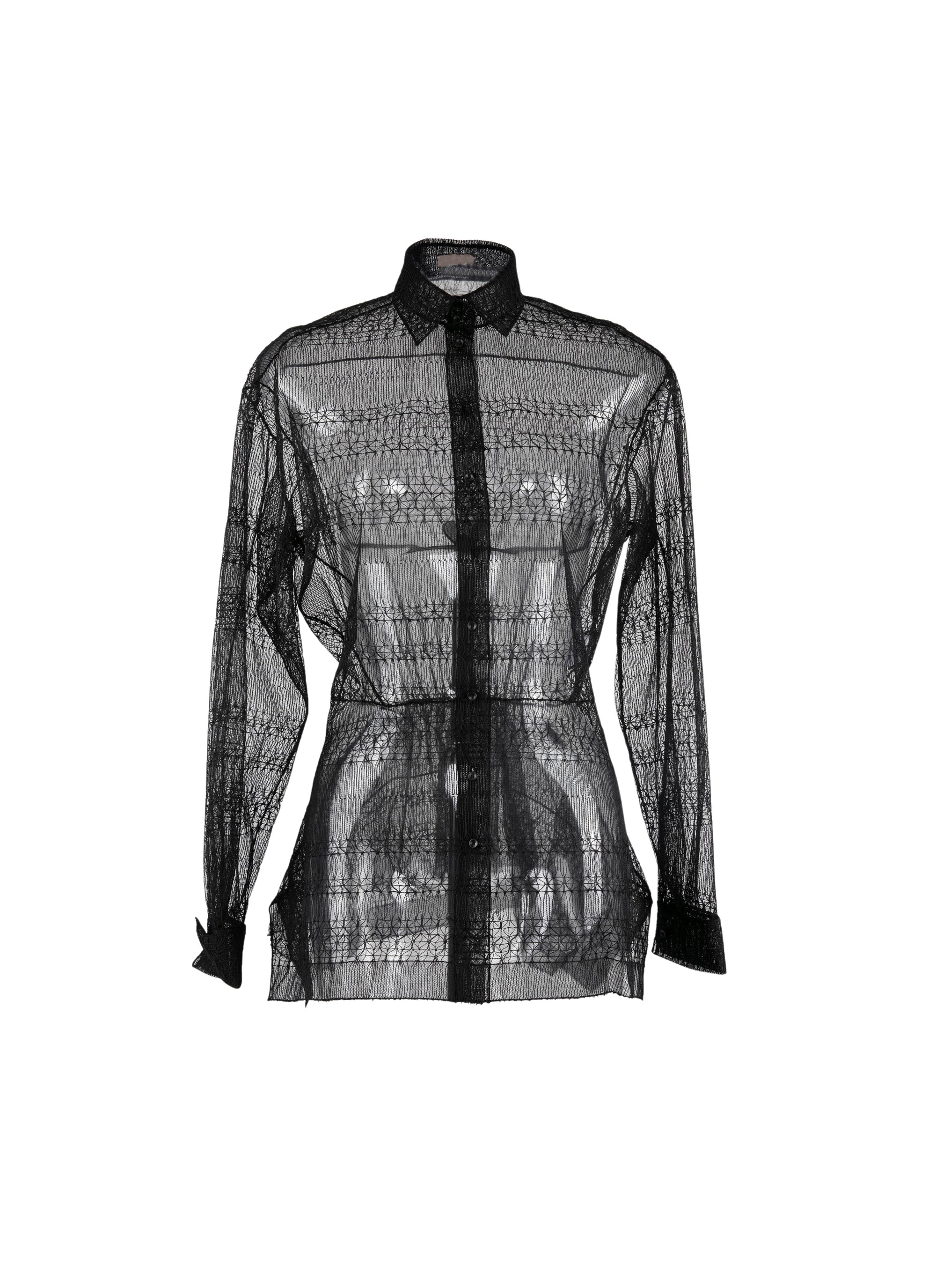 Sheer basque shirt with small pattern - Black intense