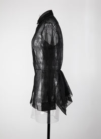 Sheer basque shirt with small pattern - Black intense